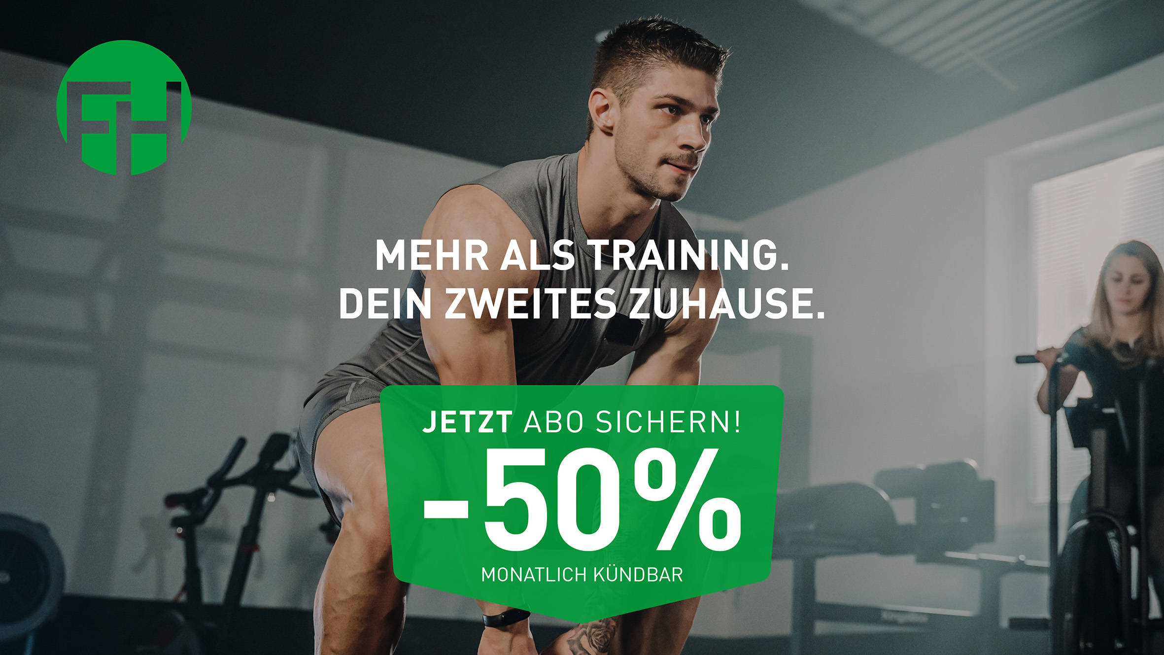 Fitnesshouse Oktoberaktion: Mehr als Training. Dein zweites Zuhause. Jetzt Abo sichern, 50 % sparen, monatlich kündbar.